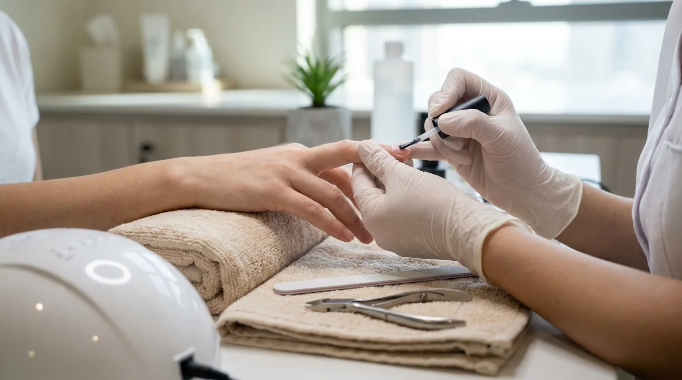 best manicure dubai gel polish application with cuticle nipper and nail file on a private salon station