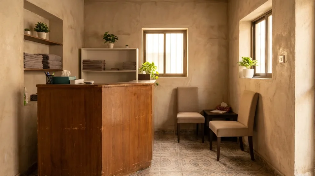 massage deira inline 1 v2 calm spa reception and waiting lounge at a deira massage center in dubai