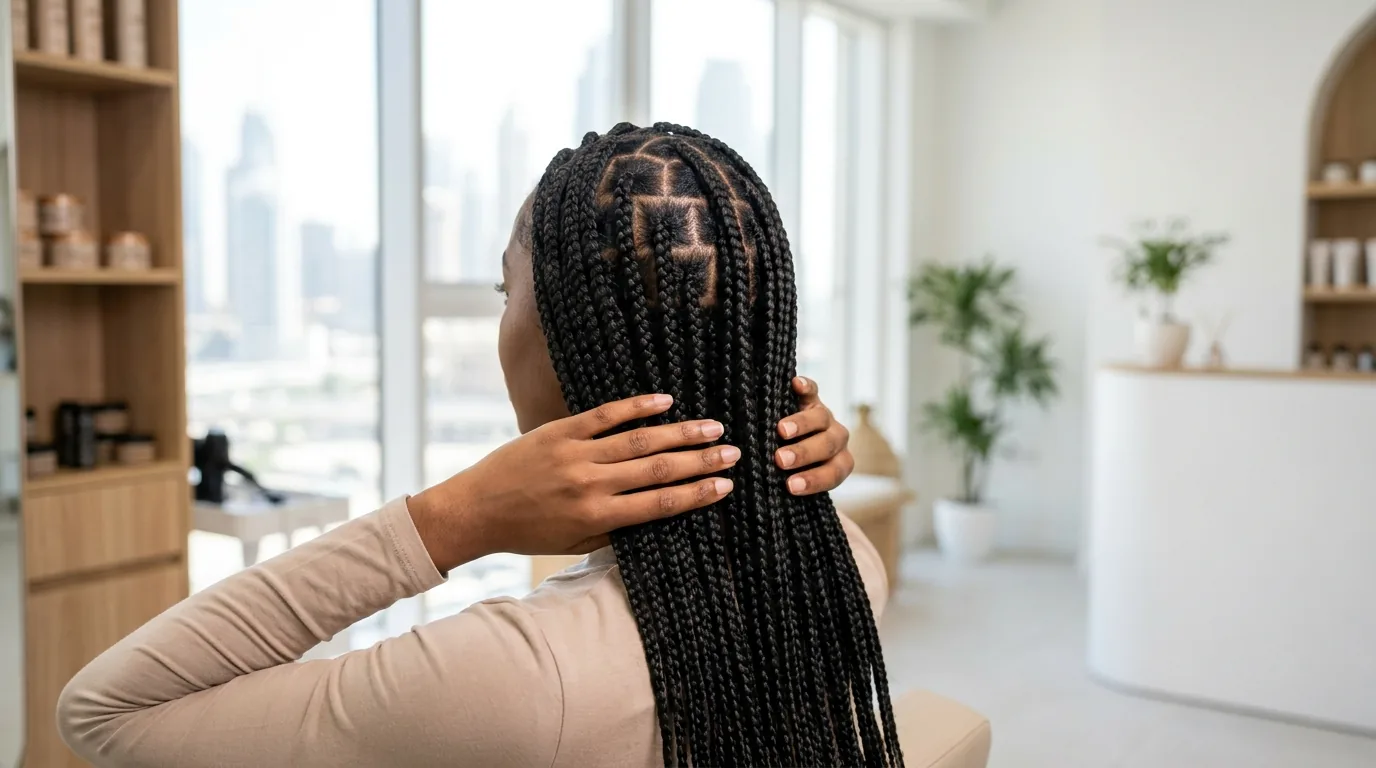african salon dubai inline 2 afro hair salon dubai finished box braids styled on client in a bright modern studio