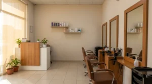 al barsha beauty salon: bright tidy mid-range ladies salon floor with mirrored stations and styling chairs