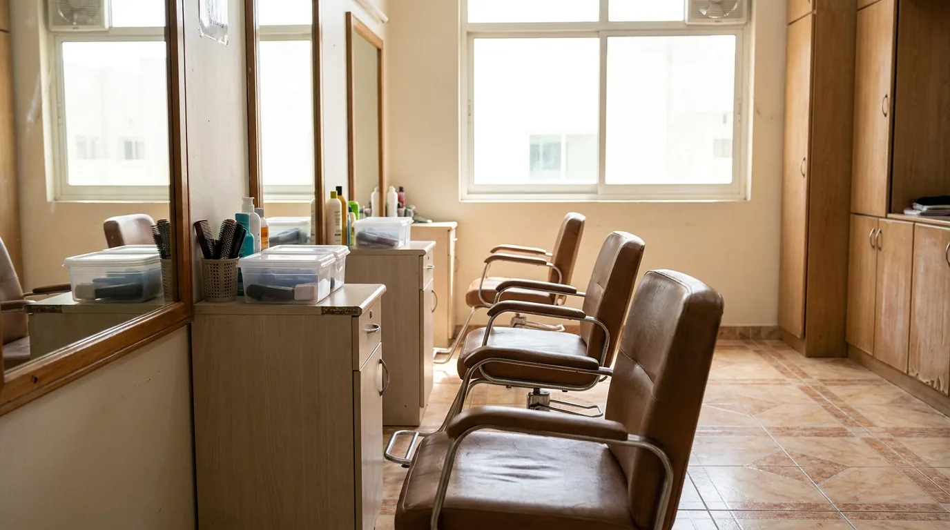 al nahda beauty salon styling chairs in a clean modest neighbourhood interior