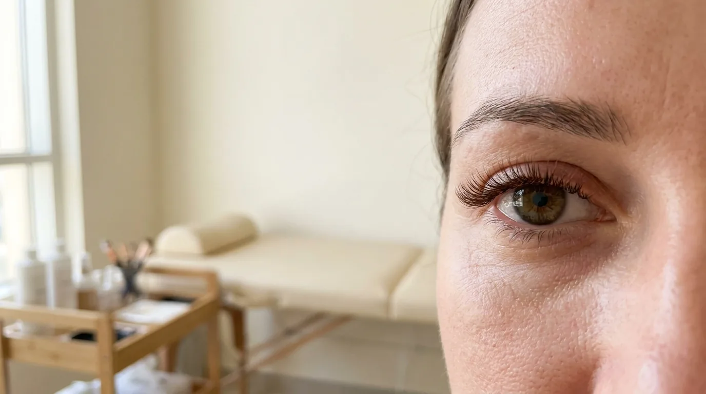 close-up of safe natural-looking eyelash extensions on a client after a dubai lash appointment