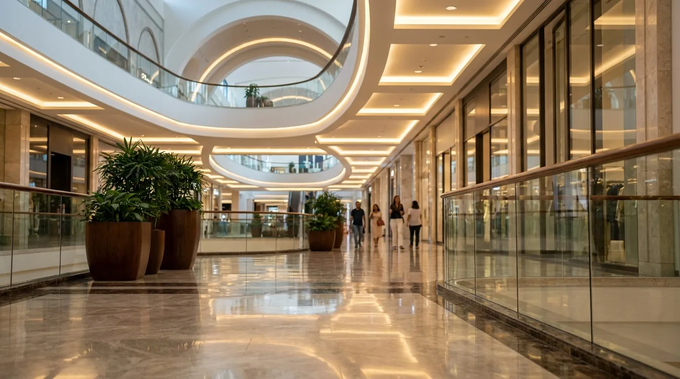 Fashion Avenue level inside Dubai Mall where the premium mens grooming lounges sit near the luxury wing