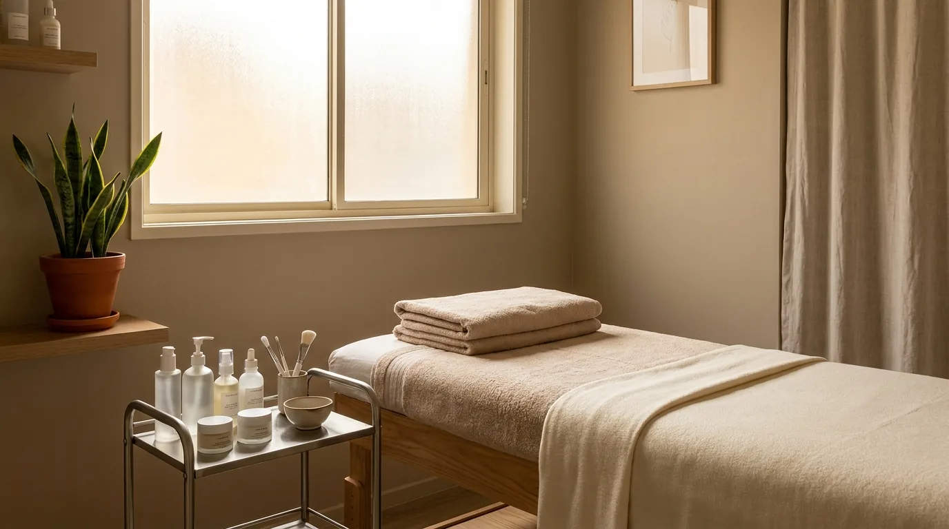 beauty room salon and spa dubai private treatment room with facial bed and warm neutral interior