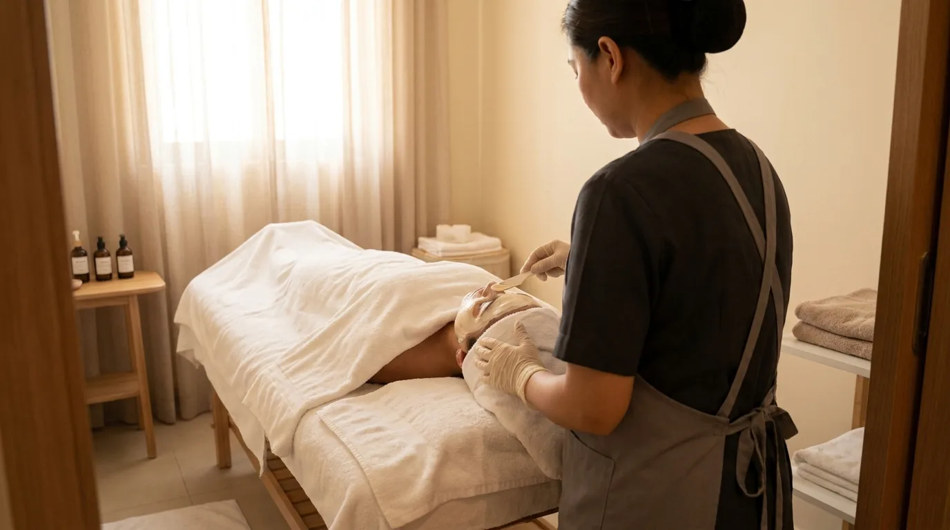facial treatment in progress in a private cabin of a beauty parlour for ladies in dubai