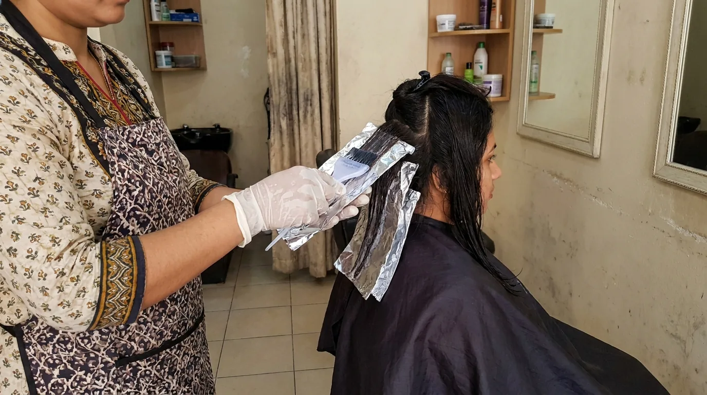beauty salon international city inline 2 hair salon international city stylist applying colour treatment to a seated client