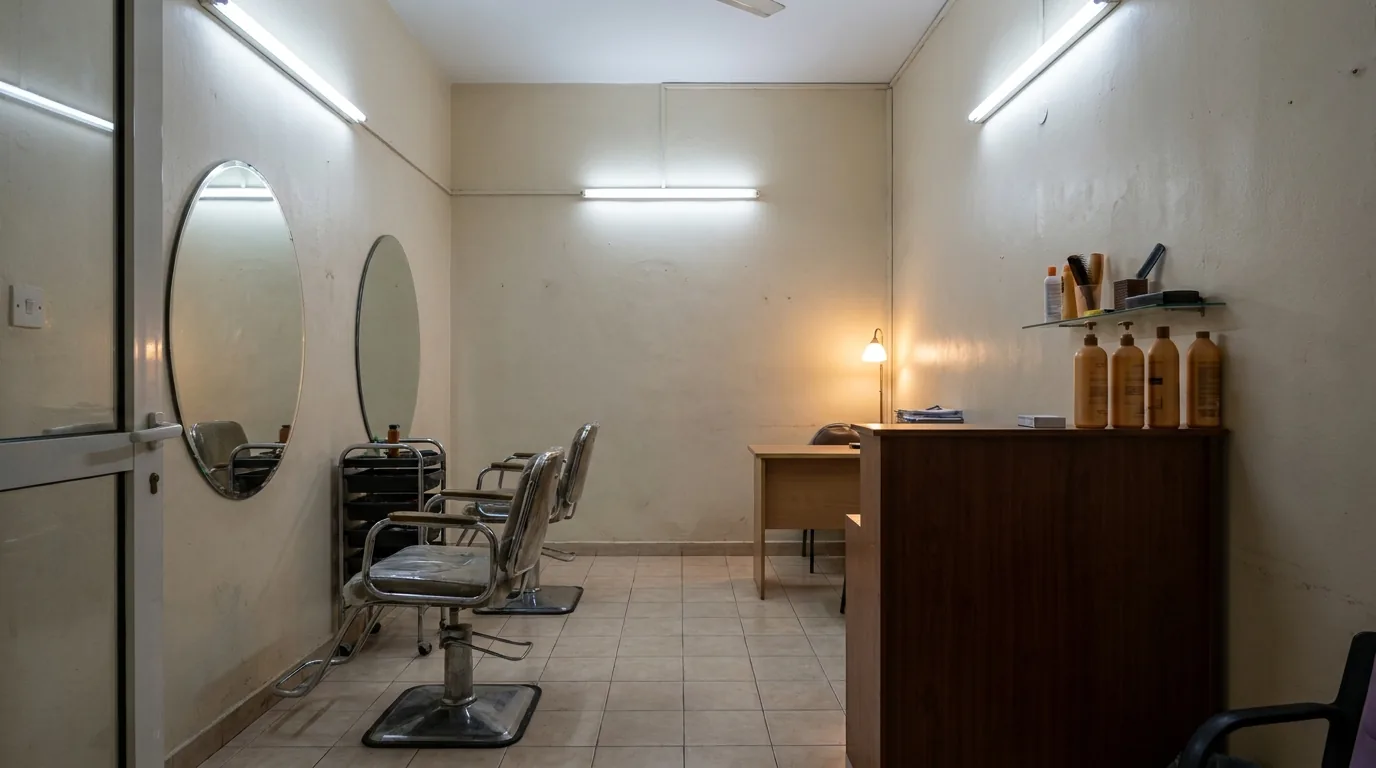 best affordable hair salon in dubai: modest neighbourhood salon interior in Karama with simple styling stations