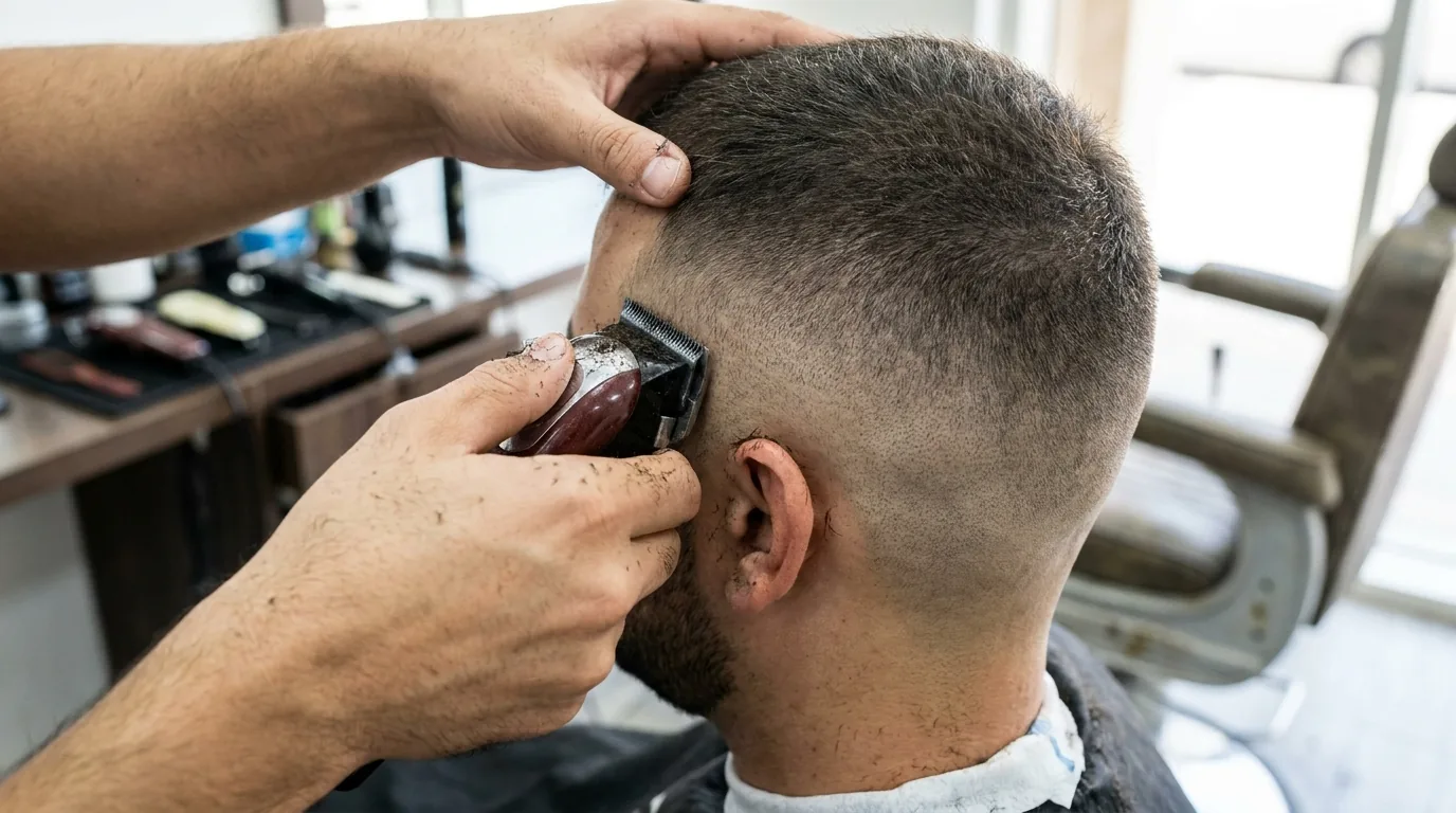 best barber in dubai inline 1 best barber shop in dubai: barber blending a skin fade with clippers on a client in a dubai barbershop
