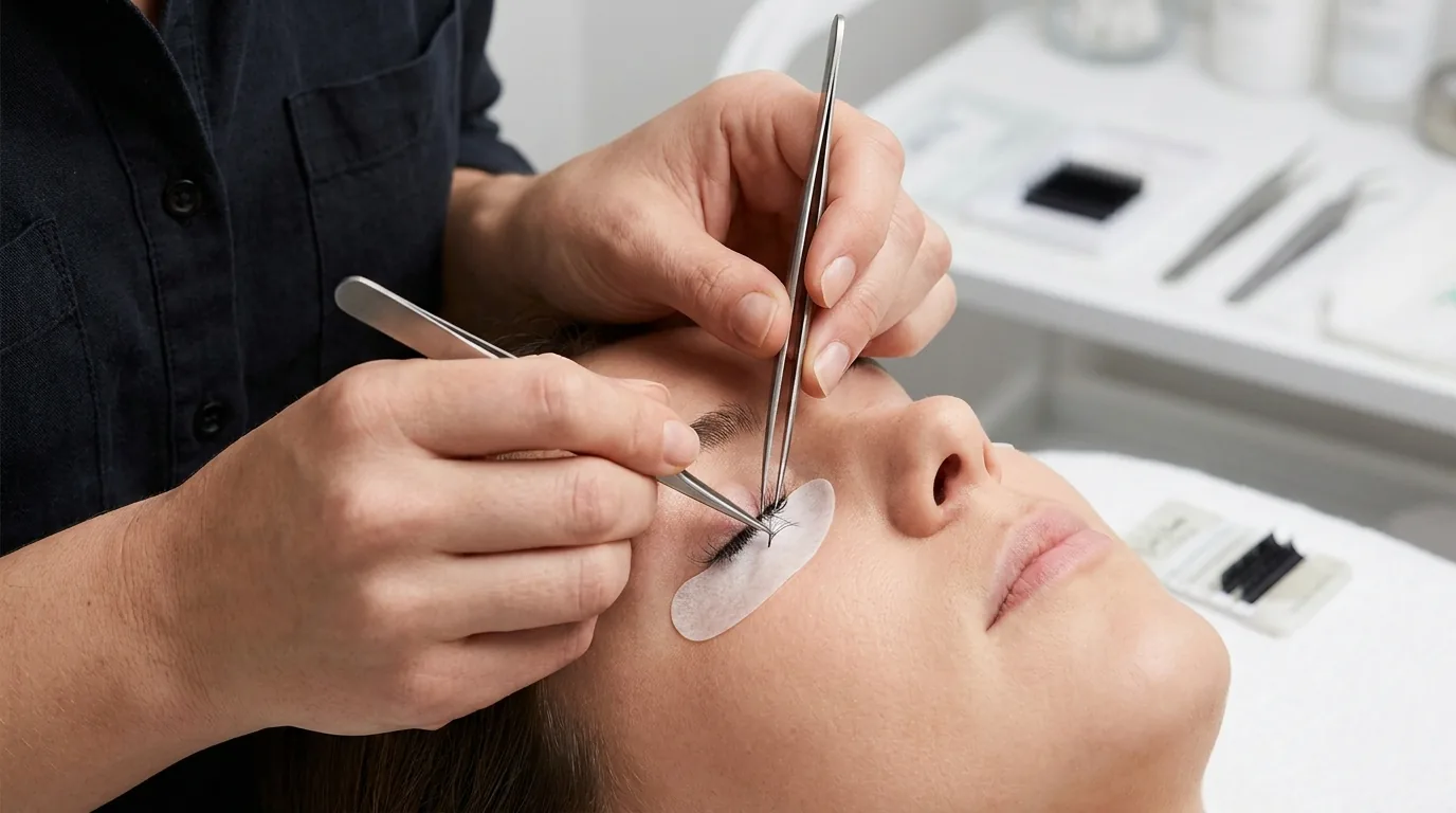 best eyelash extensions dubai: volume lash fans isolated on natural lashes during a studio application