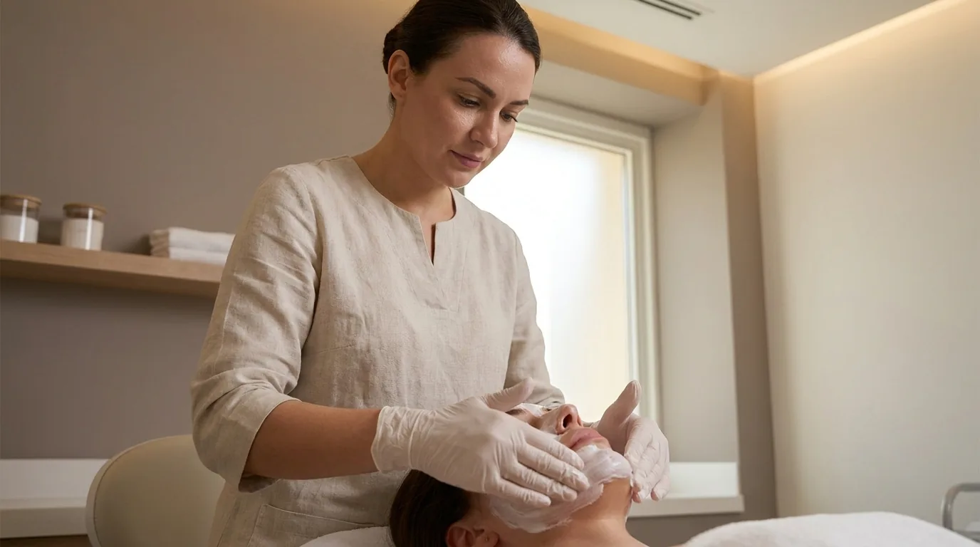 best facial in dubai inline 1 best facial in dubai: esthetician applying a hydrating mask to a relaxed client in a calm treatment room