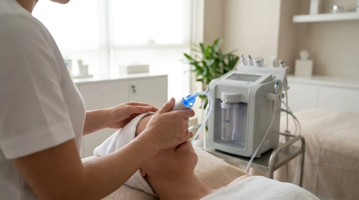 best facial in dubai inline 2 facial treatment dubai: device-led hydrafacial in progress on a client at a modern skin clinic