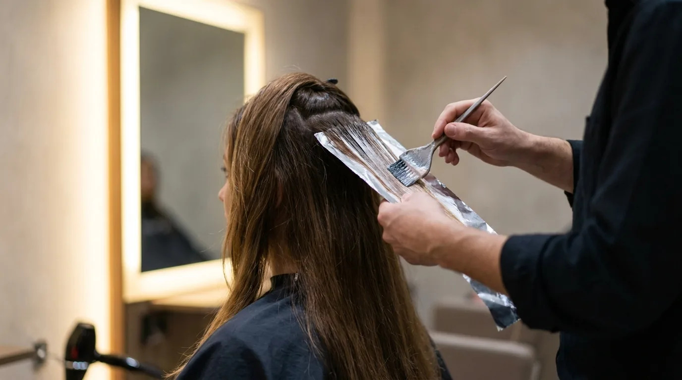 best hair salon in dubai mall inline 1 colourist applying balayage foils at a hair salon dubai mall styling station