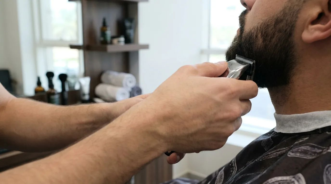 best men s salon in dubai inline 1 men's salon dubai grooming station with barber finishing a skin fade and beard trim