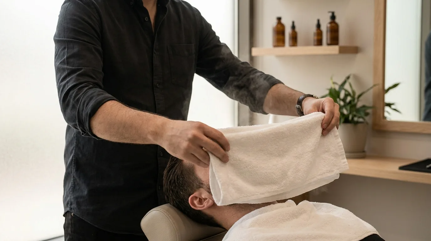 best men s salon in dubai inline 2 best men's salon for men in dubai with stylist applying a hot towel during a grooming service