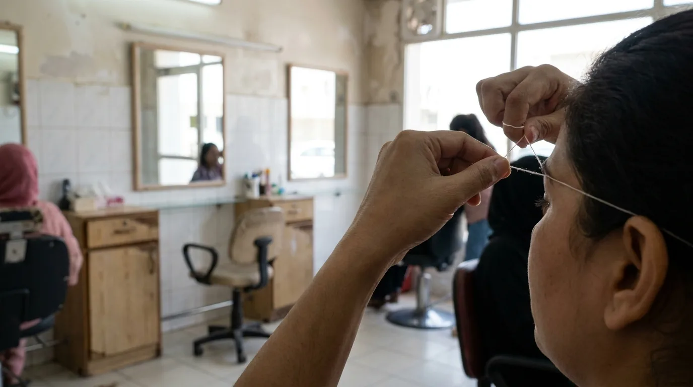 salon in karama threading and grooming station with practical setup in a budget district