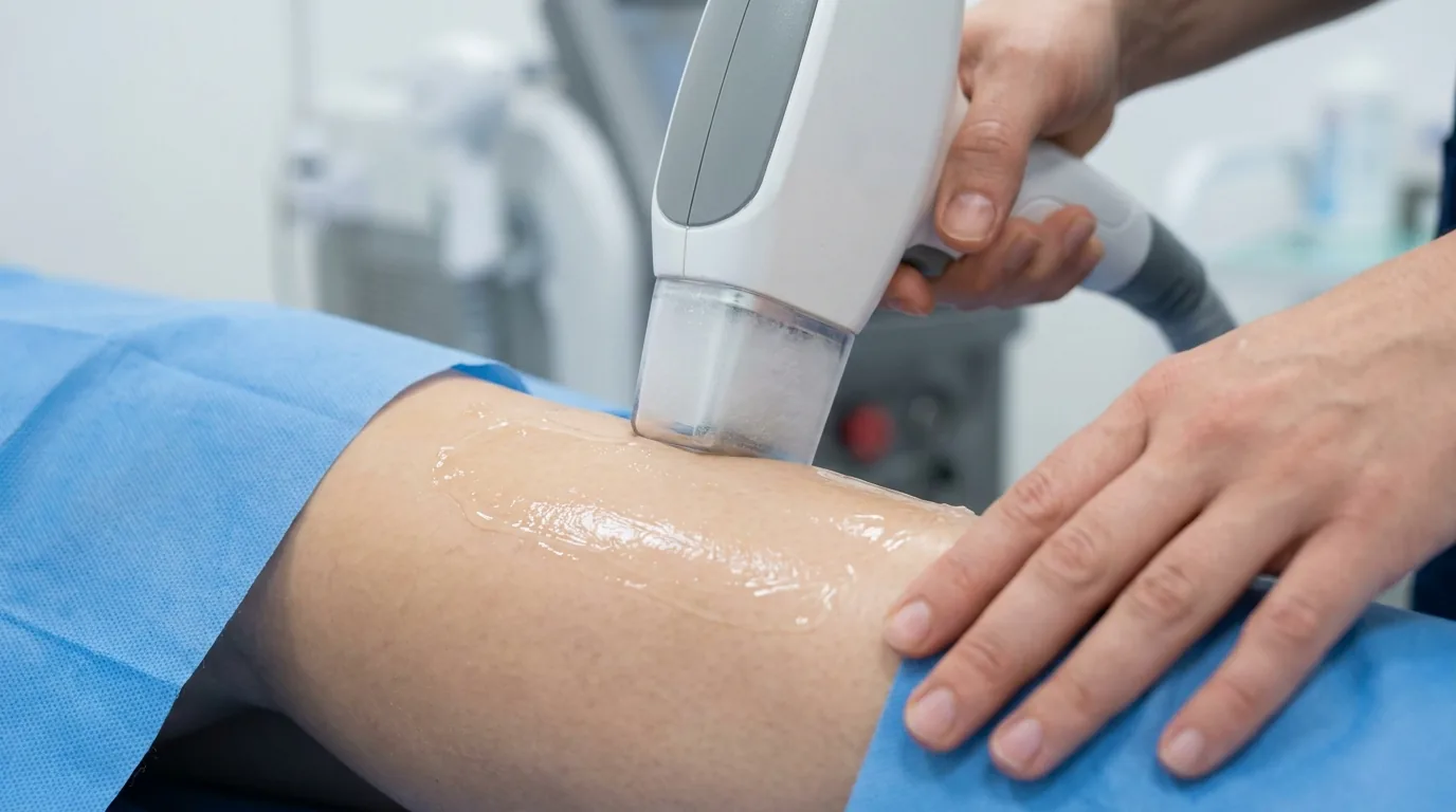 bikini laser hair removal dubai consultation in a private treatment room with a laser handpiece and cooling gel
