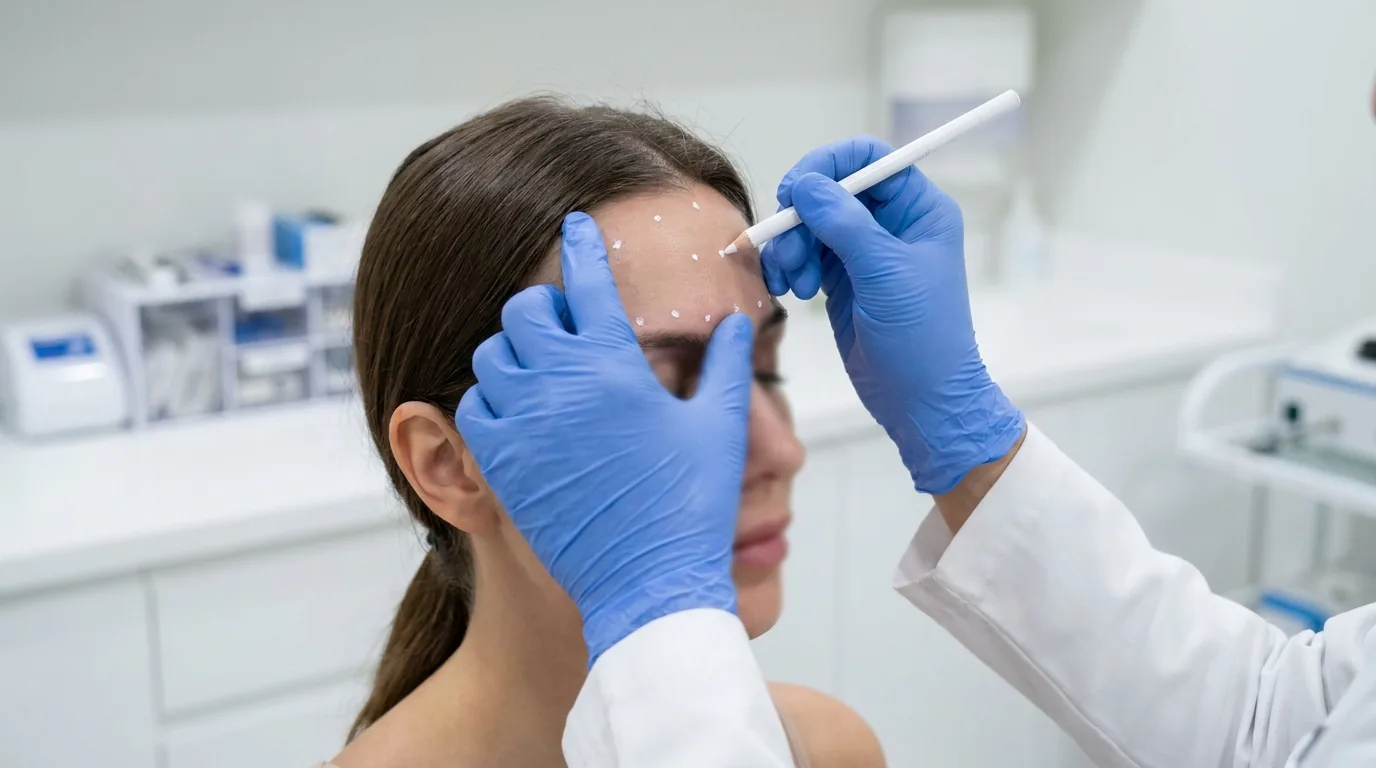 botox dubai inline 1 botox dubai consultation: doctor marking treatment areas on a client forehead in a clinic room