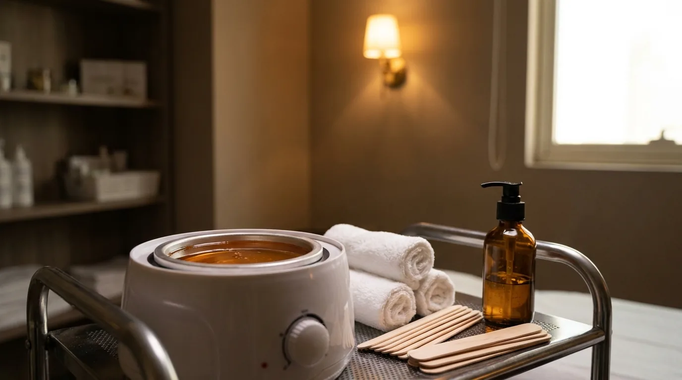 brazilian wax dubai treatment room with hard wax pot and clean linens in a private ladies salon
