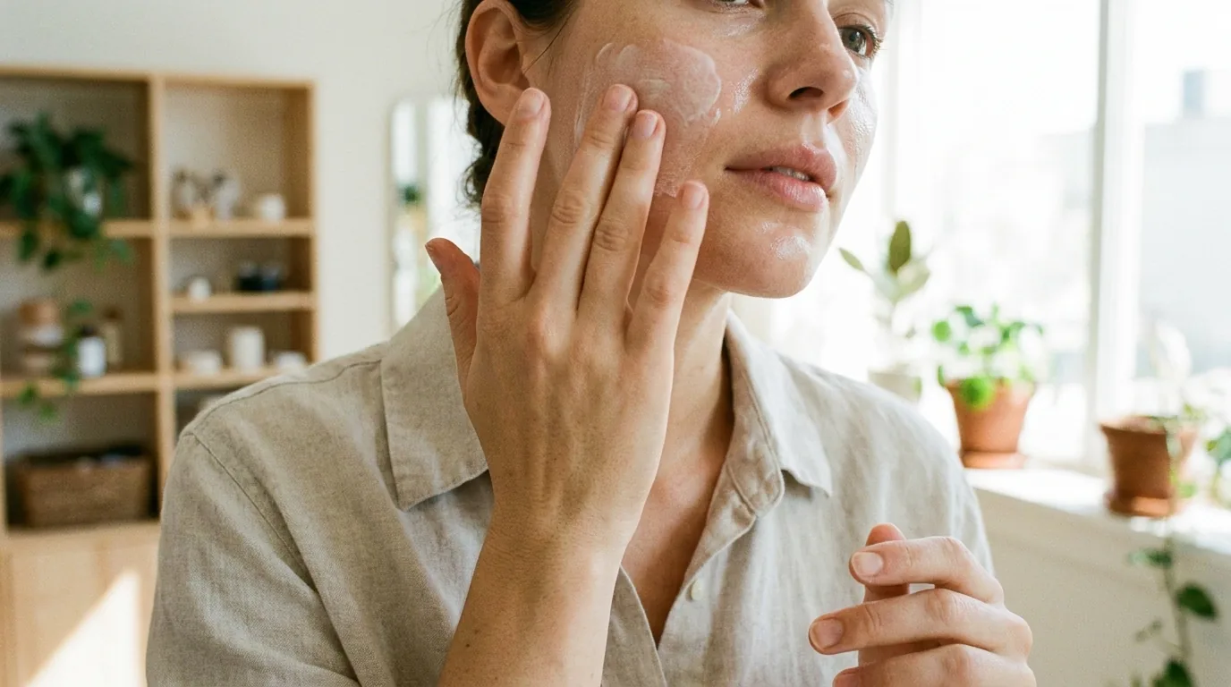 chemical peel aftercare in dubai: client applying broad-spectrum sunscreen to protect treated skin