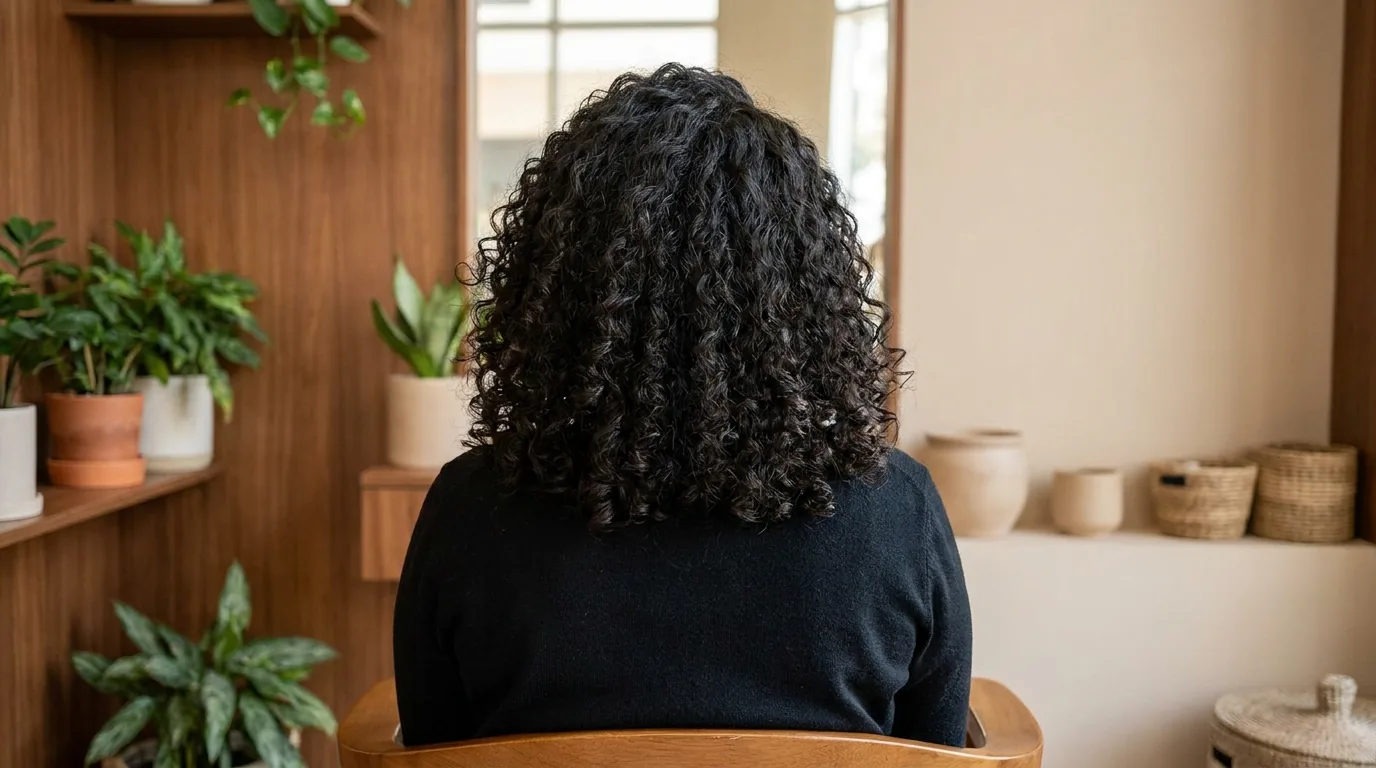 defined voluminous natural curls after a curly hair cut dubai appointment seen from behind