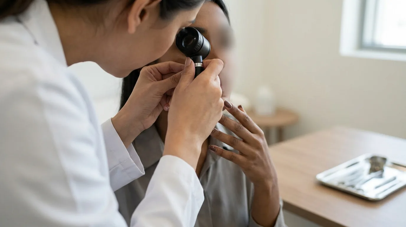 dark circle treatment inline 1 dark circle treatment dubai consultation with a clinician assessing a client under-eye area