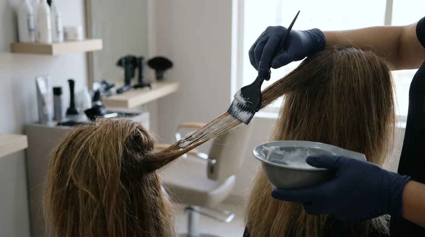 hair repair inline 1 hair repair treatment in dubai with stylist applying a bond builder mask to damaged mid-lengths