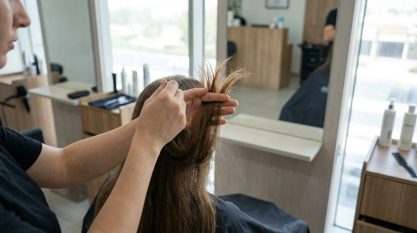 hair repair inline 2 damaged hair treatment consultation in a dubai salon checking porosity and dryness on long hair