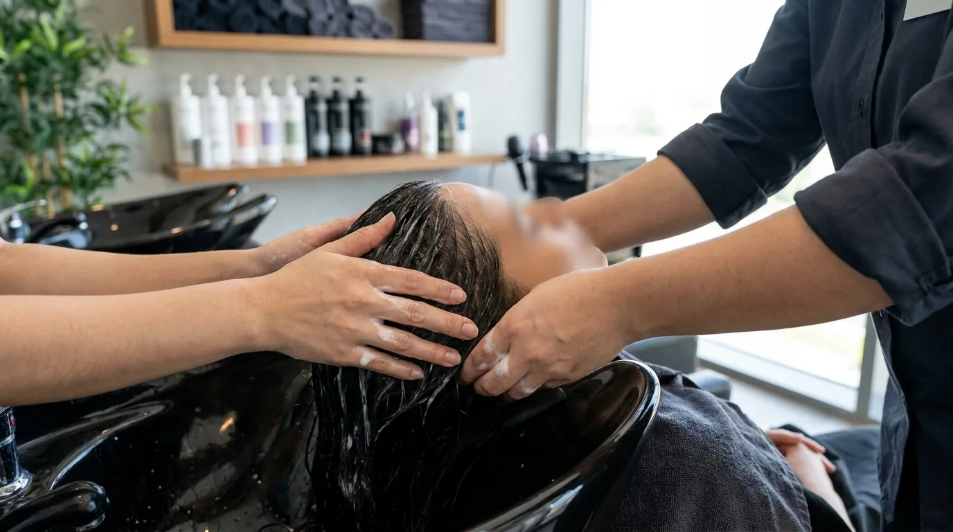 hair spa dubai inline 1 hair spa dubai: therapist giving a scalp massage at a salon wash station