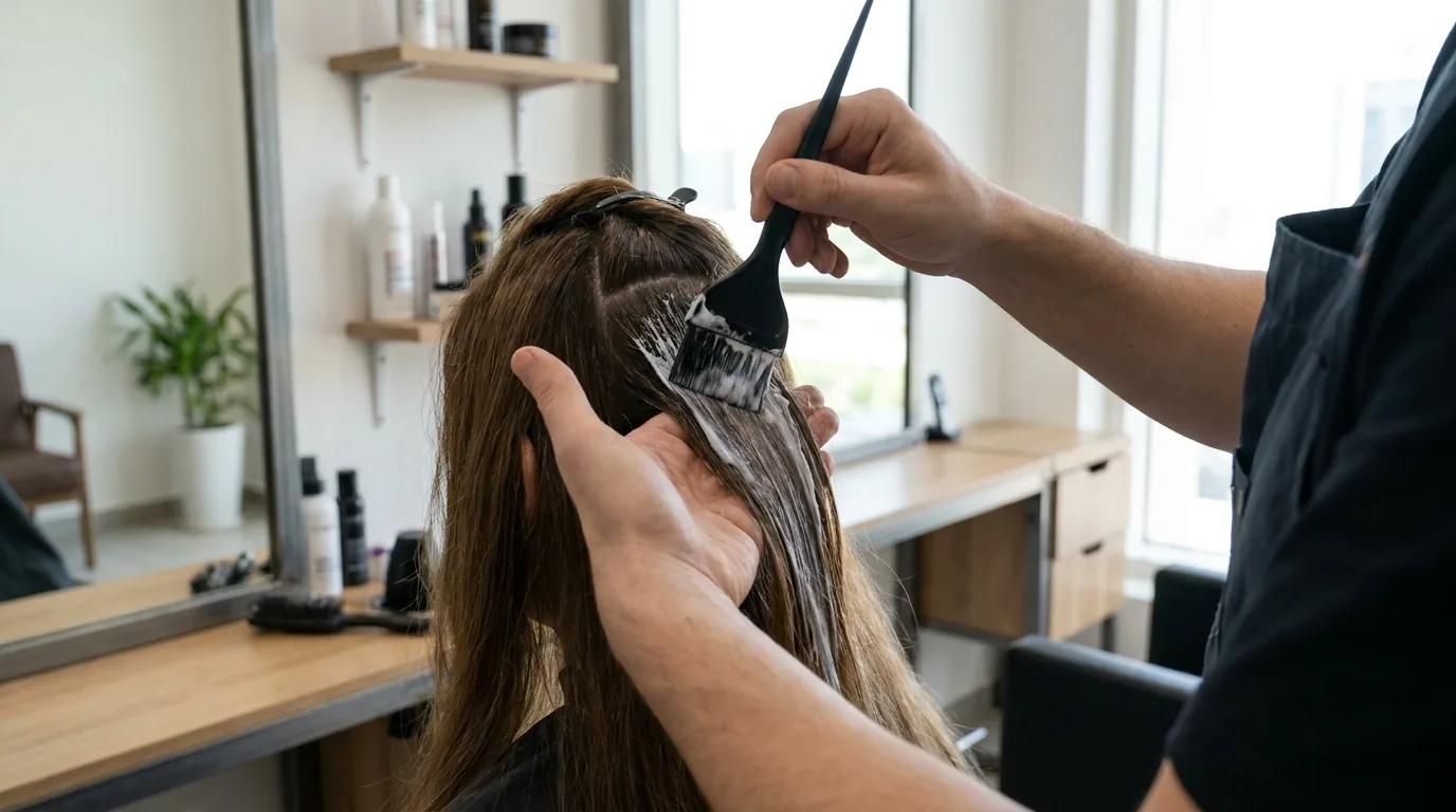 hair treatment dubai inline 1 keratin hair treatment dubai: stylist applying smoothing product to sectioned long hair at a salon station