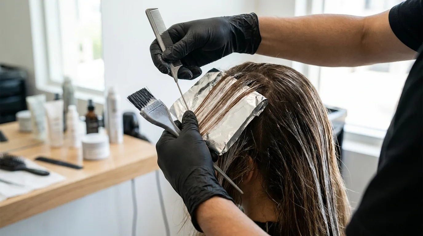 foil highlights dubai application with sectioned hair and lightener at a salon