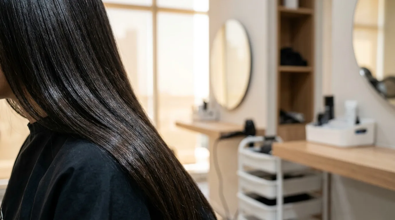 smooth frizz-free hair after a keratin treatment showing how long the result lasts