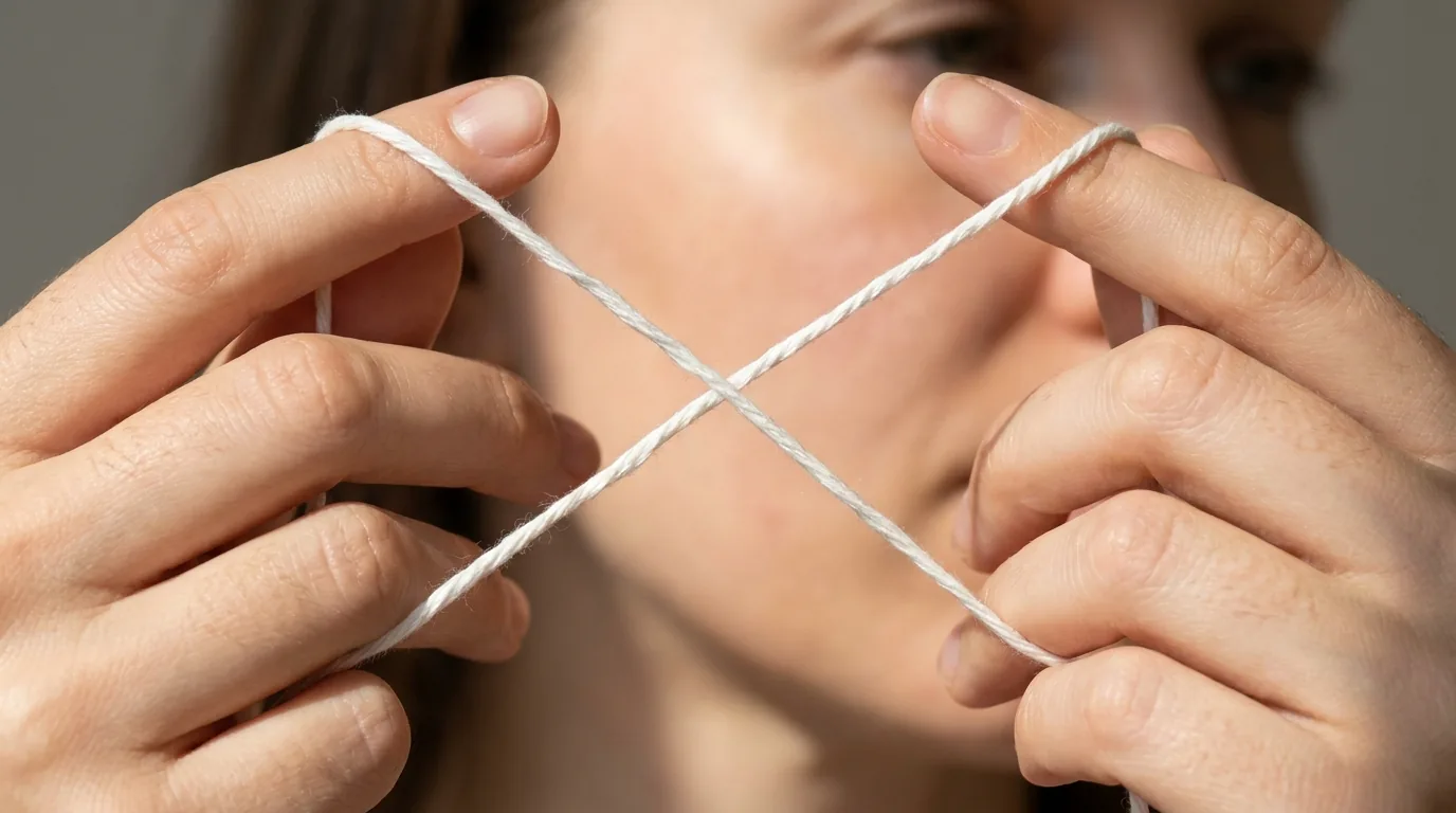 how to do threading inline 1 how to do threading step by step: hands holding a twisted cotton thread in an X shape against a brow