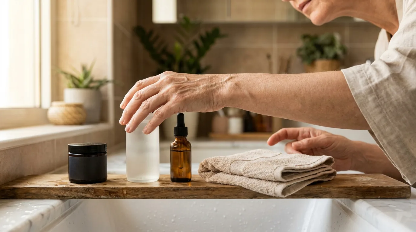 how to get rid of blackheads inline 1 salicylic acid cleanser, clay mask and a soft towel laid out for an at-home blackhead routine