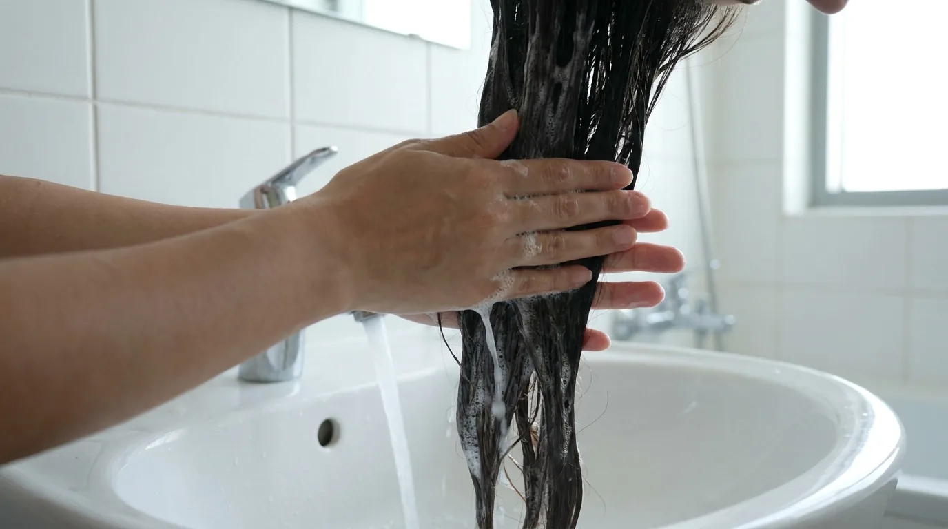 how to remove keratin treatment from hair at home inline 1 clarifying shampoo lather being rinsed from long hair to fade a keratin treatment at home
