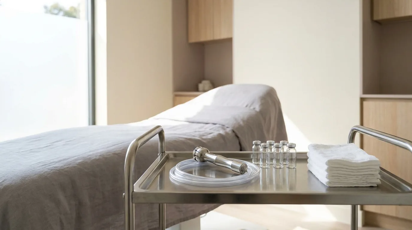 hydrafacial in dubai inline 1 hydrafacial dubai treatment room with skin device and serum vials on a clean trolley