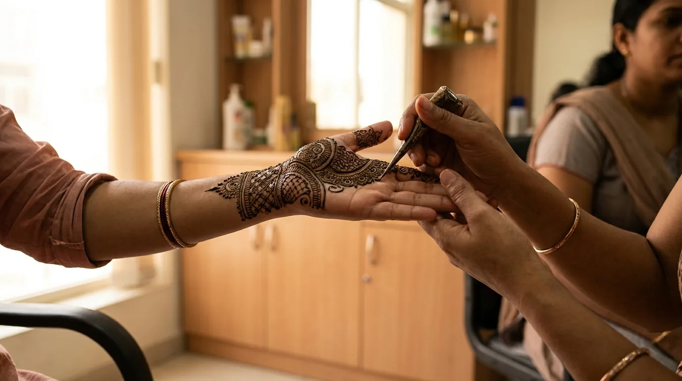 indian salon in dubai inline 2 bridal mehndi design being applied at an indian salon in dubai