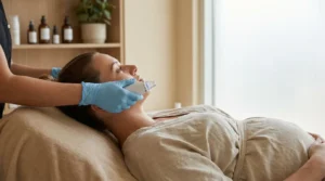 is hydrafacial safe for pregnancy: pregnant client receiving a gentle modified facial at a Dubai skin clinic