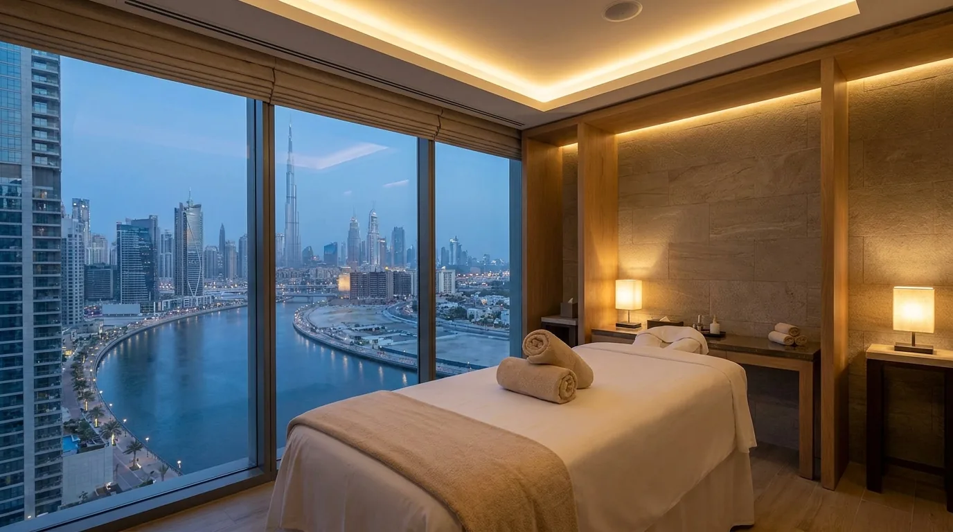 massage business bay inline 1 massage center business bay treatment room with city skyline through a tower window