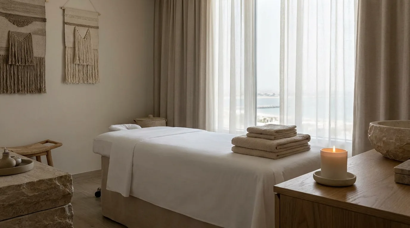 quiet premium treatment room at a jumeirah wellness centre set for a 60 minute session
