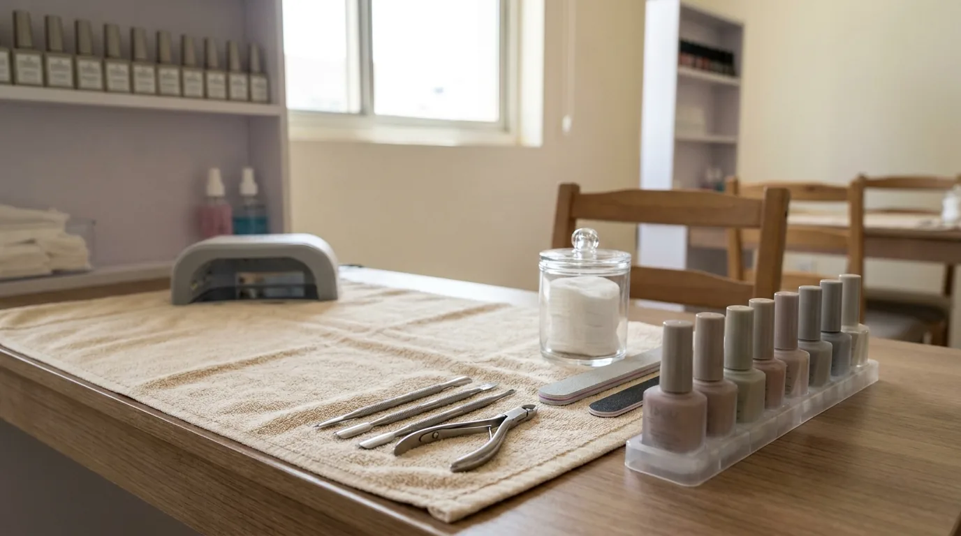 nail care ladies salon manicure station in a clean mid-range dubai salon