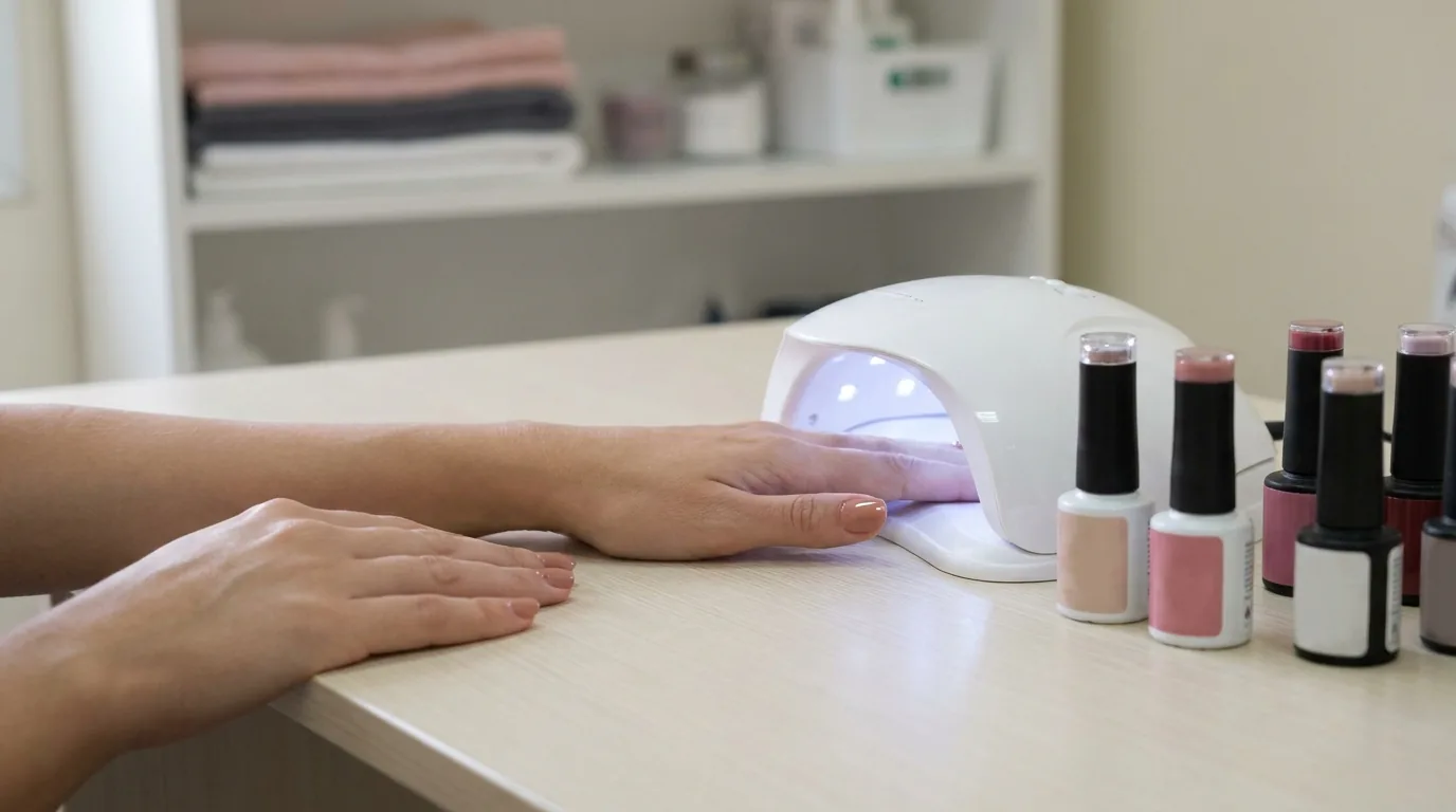 gel manicure cured under an led lamp at a ladies nail salon in dubai