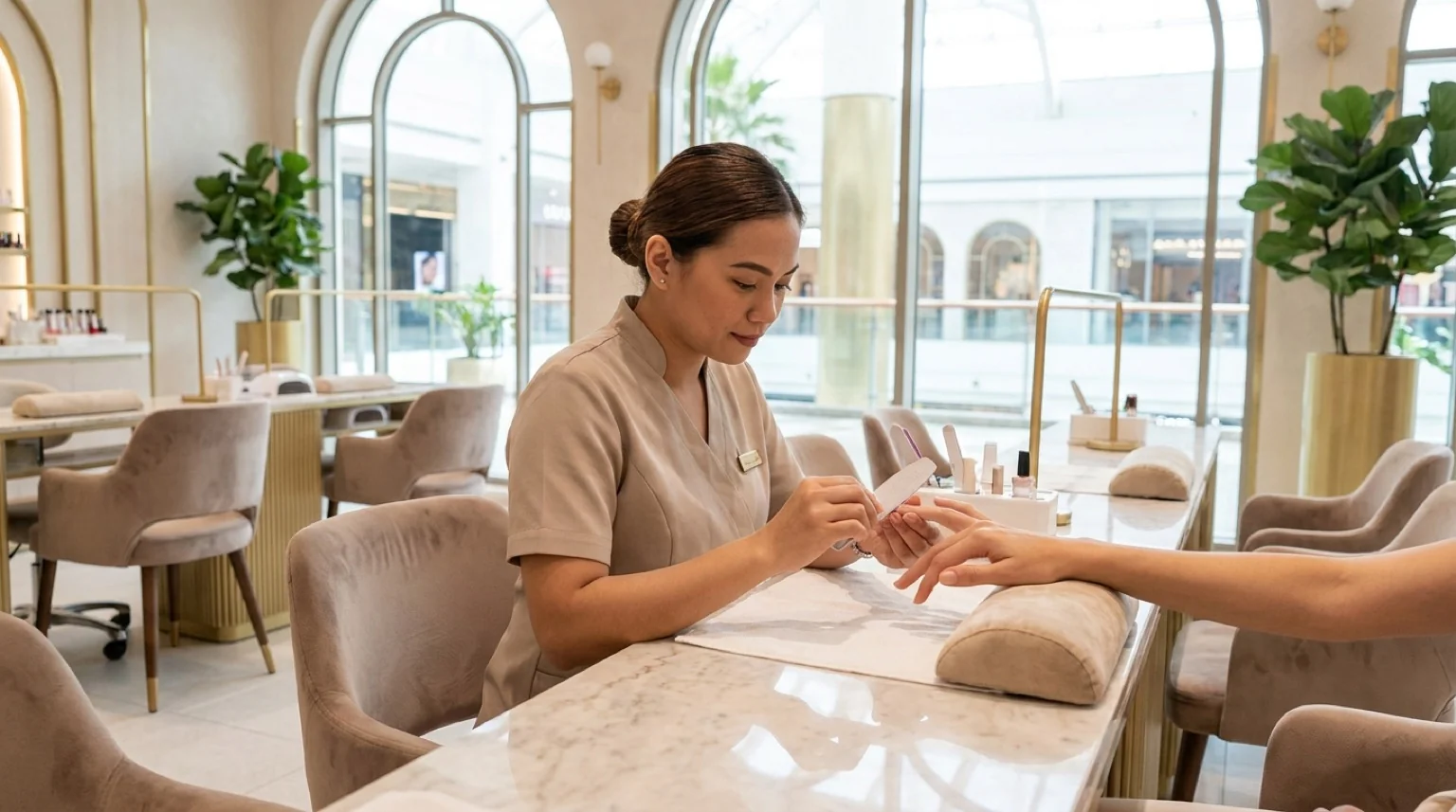 nail salon dubai mall inline 1 upscale nail spa dubai mall interior with rows of manicure and pedicure stations