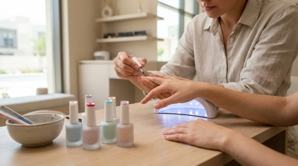 nail studio prices dubai: gel manicure at a mid-tier Dubai nail studio