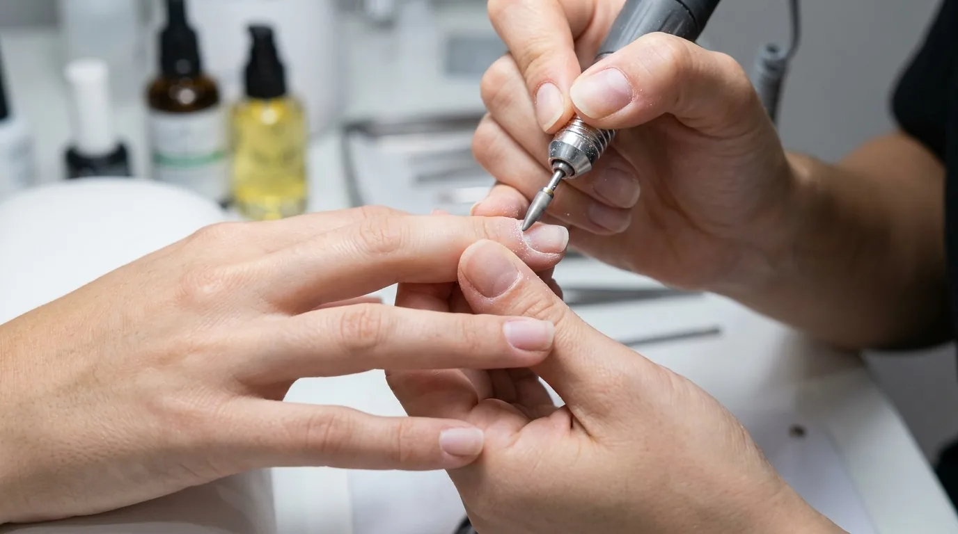 russian manicure dubai inline 1 russian manicure dubai dry cuticle work with an electric file under bright studio light