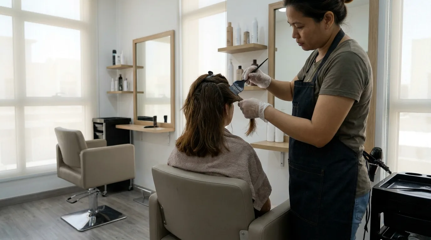 salon in dubai silicon oasis inline 2 hair salon silicon oasis stylist sectioning a client's hair for colour application