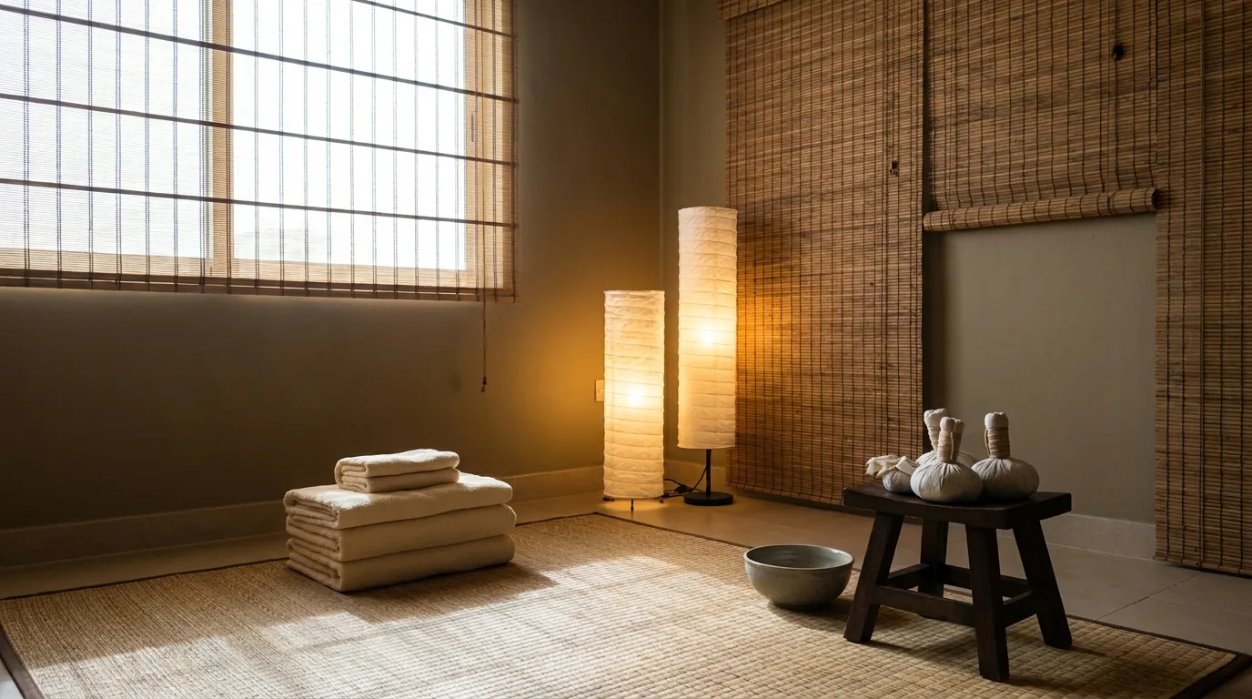 thai spa inline 1 thai spa dubai treatment room with floor mat and warm lamps in a calm neighbourhood spa