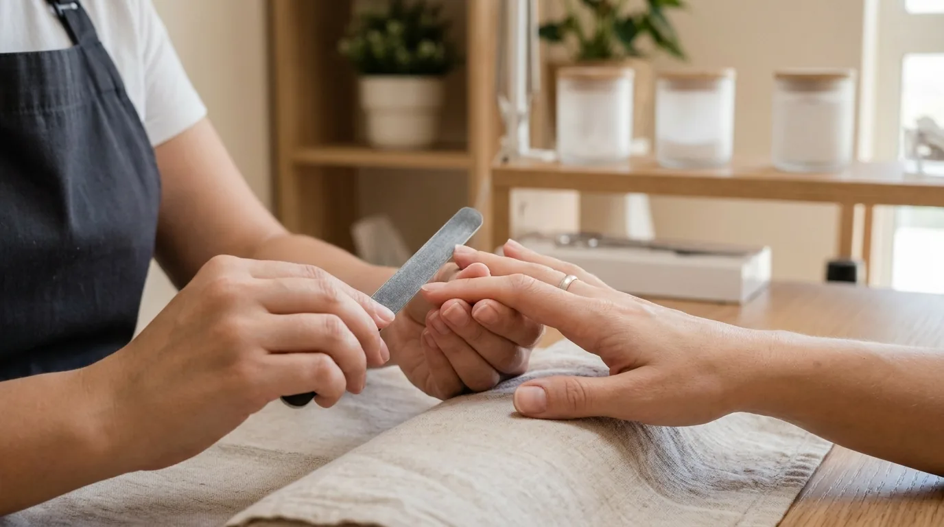 the nail spa dubai inline 1 the nail spa dubai: a manicurist shaping a client's nails at a private nail station