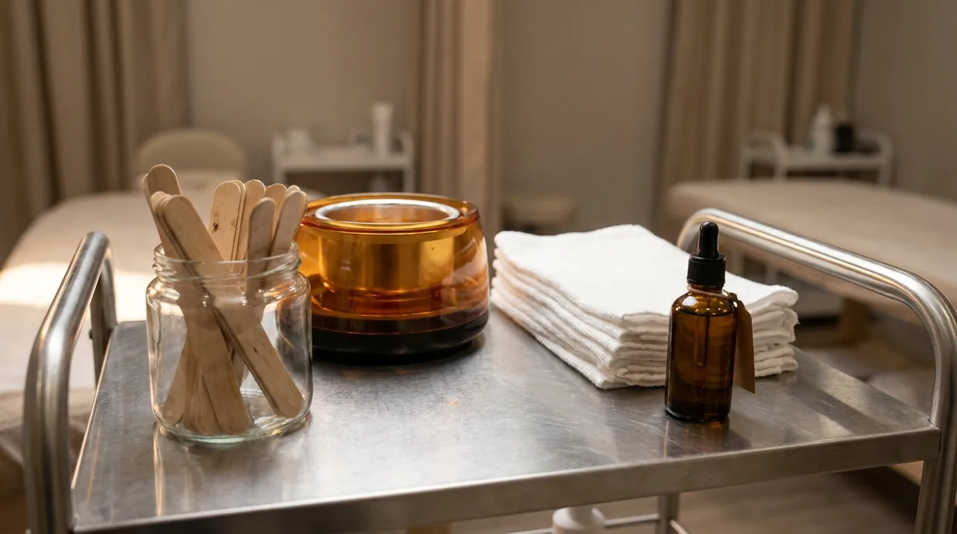 what is a brazilian bikini wax inline 1 brazilian bikini wax treatment room with amber hard wax warmer and folded towels in a mid-range dubai ladies salon