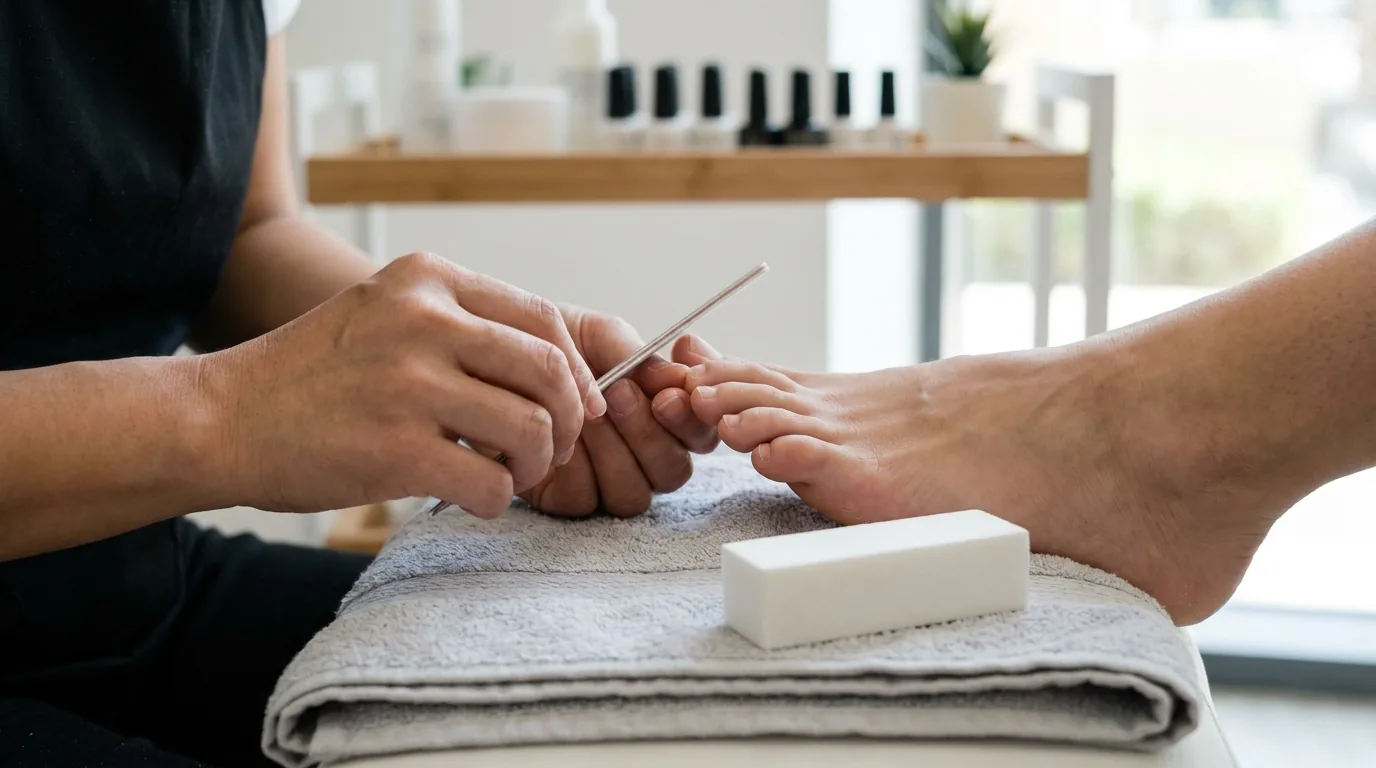what is an express pedicure inline 1 express pedicure steps at a dubai nail salon: technician filing and shaping a client's toenails