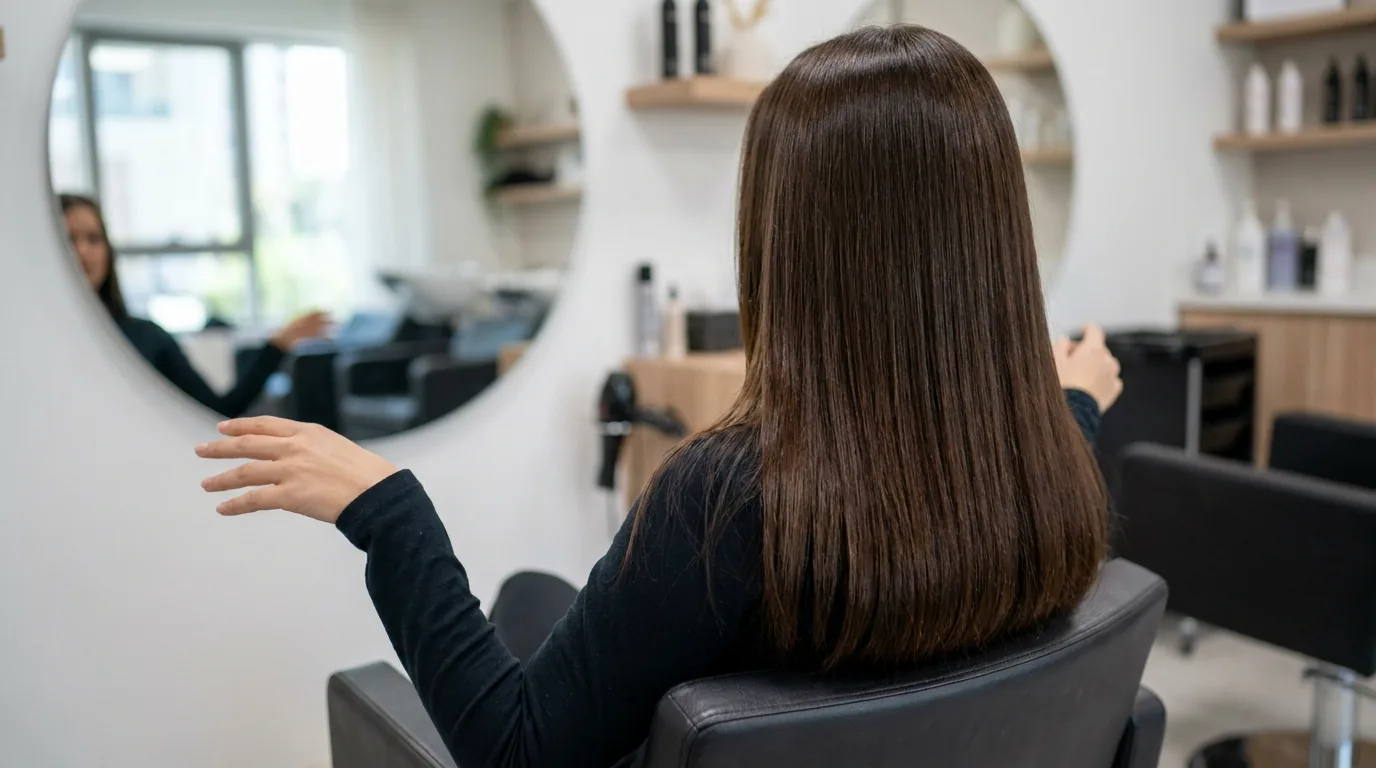 finished keratin treatment result: smooth glossy straightened hair after a salon session in dubai
